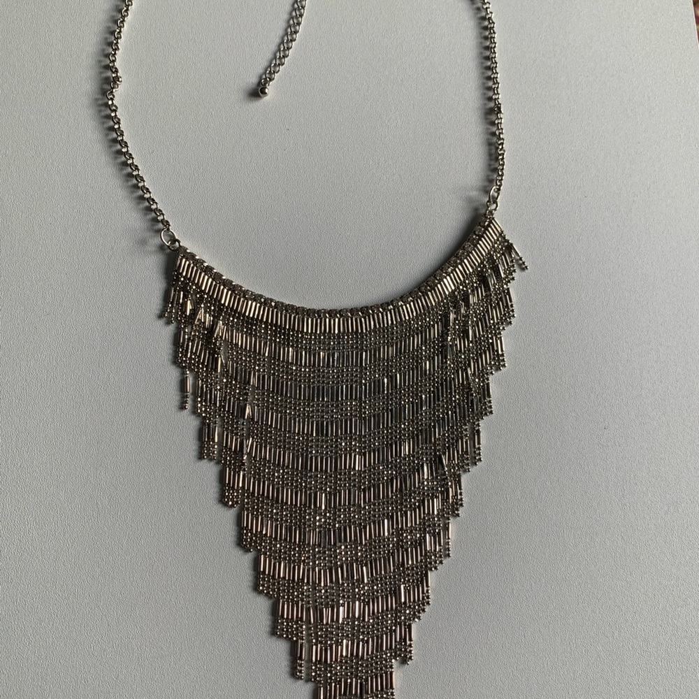 Elegant Silver Waterfall Bib Statement Necklace possibly Plunder brand